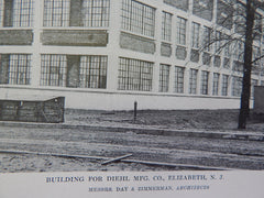 Building For Diehl MFG, Elizabeth, NJ, 1915. Lithograph. Day & Zimmerman.