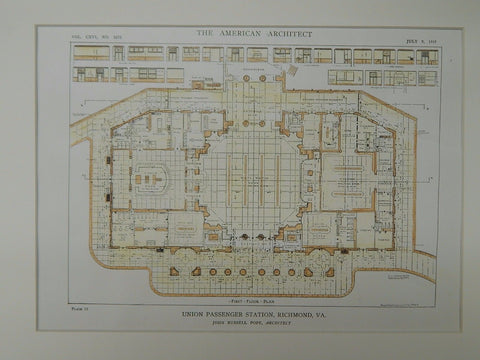 First Floor Plan, Union Passenger Station, Richmond, VA, 1919, Original Plan. John Russell Pope.