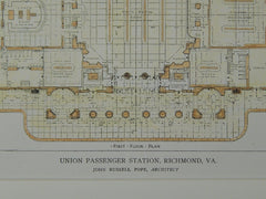 First Floor Plan, Union Passenger Station, Richmond, VA, 1919, Original Plan. John Russell Pope.