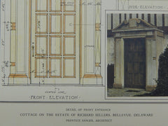 Estate of Richard Sellers: Front Entrance, Bellevue, DE, 1929. Prentice Sanger. Original Plan.