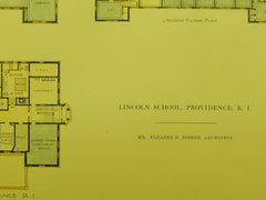 Floor Plans of the Lincoln School in Providence RI, 1915. Eleazer B. Homer