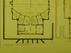 Floors, Baptist Church, Ponce de Leon Ave, Atlanta, GA, 1909, Original Plan. Haralson Bleckley.