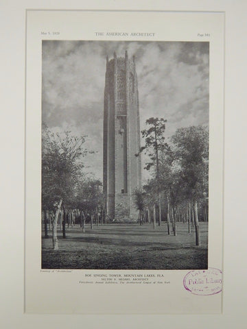 Bok Singing Tower, Mountain Lakes, FL, 1929, Lithograph. Milton B. Medary.