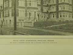 Belle Court Apartments, Portland, OR, 1914, Lithograph.  Ellis F. Lawrence & Wm. G. Halford.