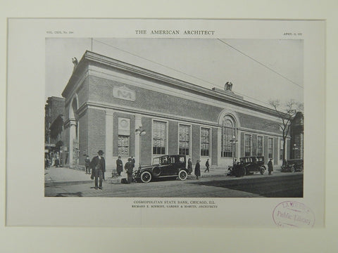 Cosmopolitan State Bank, Chicago, IL, 1921, Lithograph. Richard E. Schmidt.