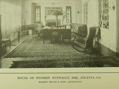 Interior, House of Winship Nunnally, Atlanta, GA, 1914, Lithograph. Hentz & Reid.