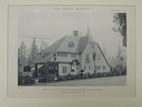 House of Paul C. Murphy, Laurelhurst, Portland, OR, 1918, Lithograph. Lawrence & Holford.