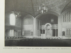 Auditorium, United Hebrew Temple, St. Louis, MO, 1928, Lithograph. Maritz & Young