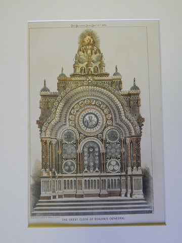 Astronomical Clock, Cathedral of St. Peter of Beauvais, France, 1870. Original Plan. Vérité.
