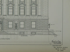 Elevation & Sections, US Post Office & Court House, Elmira, NY, 1902, Orig. Plan. James Knox Taylor.