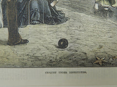 "Croquet Under Difficulties", Illustrated London New, 1871. Original Illustration.