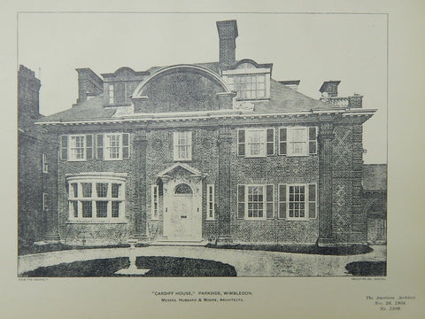 Cardiff House, Parkside, Wimbledon, London, UK, 1904, Lithograph. Hubbard & Moore.