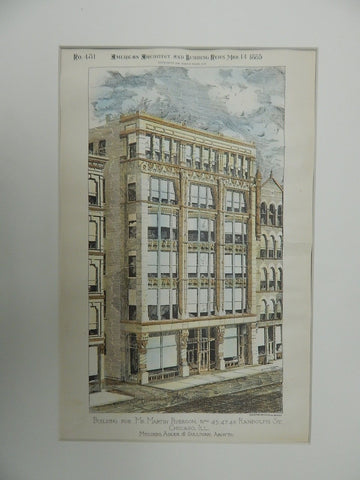 Building for Mr. Martin Ryerson, Randolph St., Chicago, IL,1885. Original Plan.Edler & Sullivan
