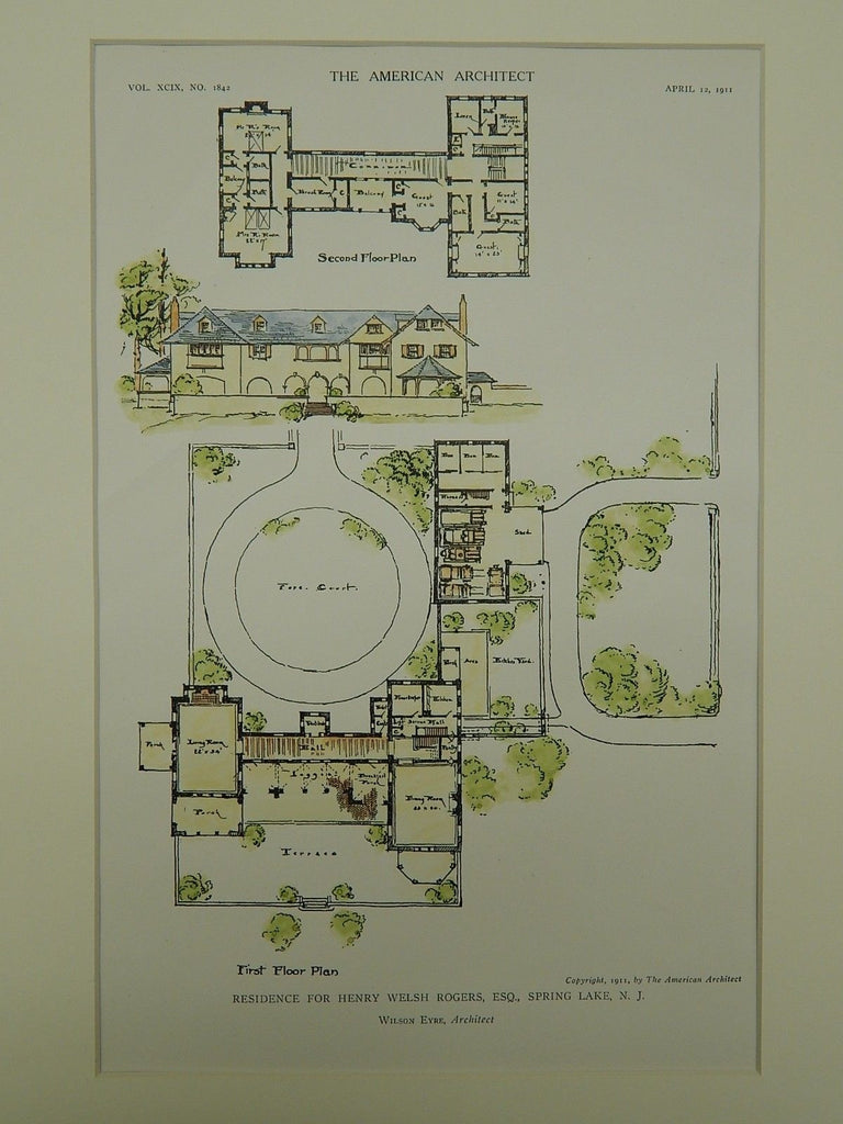 Residence for Henry Welsh Rogers, Esq. in Spring Lake NJ, 1911. Wilson Eyre