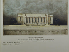 Design for the Hartford County Building in Hartford CT, 1927. Paul P. Cret and Smith & Bassette