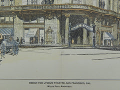 Design for the Lyceum Theatre, San Francisco CA, 1901. Willis Polk. Original