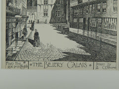 Belfry from the Rue de la Citadelle in Calais, France, 1896.  C. E. Mallows