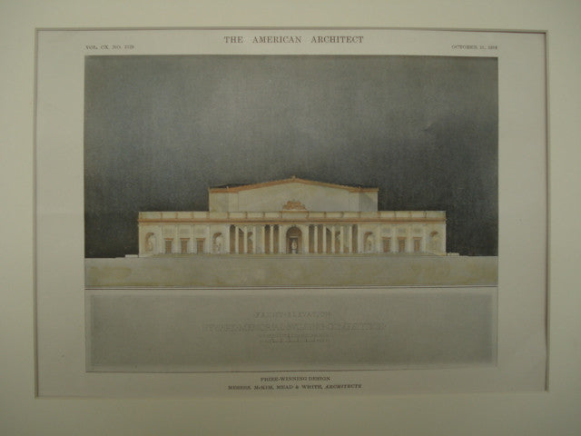 Prize-Winning Design for the Newark Memorial Building Competition , Newark, NJ, 1916, McKim, Mead & White
