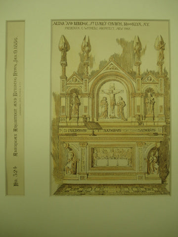 Altar and Reredos of St. Luke's Church , Brooklyn, NY, 1886, Frederick C. Withers