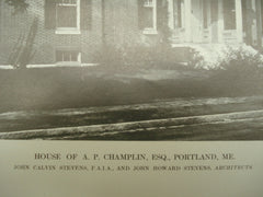 House of A. P. Champlin, Esq., Porland, ME, 1913, John Calvin Stevens and John Howard Stevens