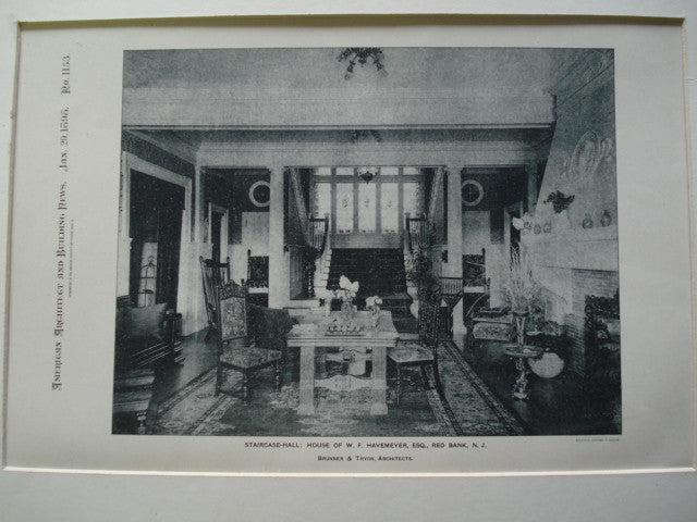 Staircase-Hall: House of W.F. Havemeyer, Esq., Red Bank, NJ, 1898, Brunner & Tryon