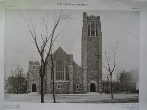 Baptist Church , Brookline, MA, 1910, J.A. Schweinfurth