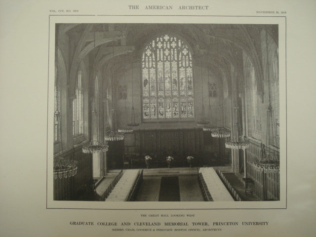 Great Hall of the Graduate College and Cleveland Memorial Tower at Princeton University , Princeton, NJ, 1913, Cram, Goodhue & Ferguson