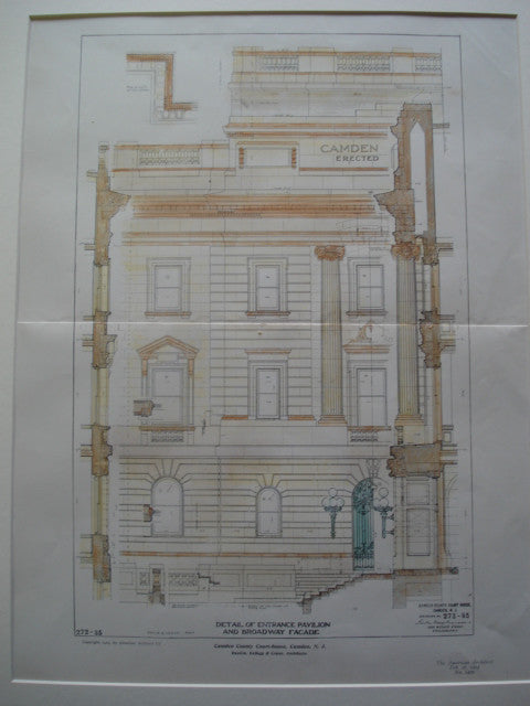 Detail of the Entrance Pavilion and Broadway Facade of the Camden County Court-house , Camden, NJ, 1904, Rankin, Kellogg & Crane