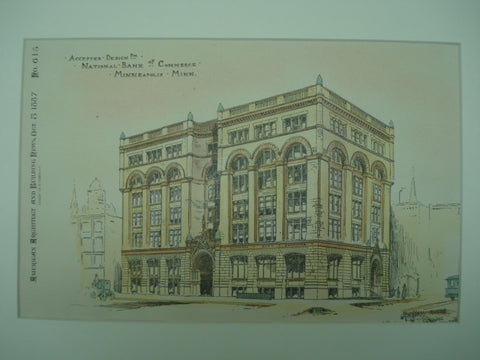 Accepted Design for the National Bank of Commerce , Minneapolis, MN, 1887, H. W. Jones