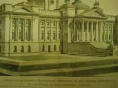 Design for the Minnesota State-House , St. Paul, MN, 1895, H. T. E. Wendell & John J. Humphreys