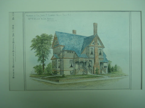 Residence of Col. John F. Clarke , Valley Falls, RI, 1884, Wm. R. Walker & Son