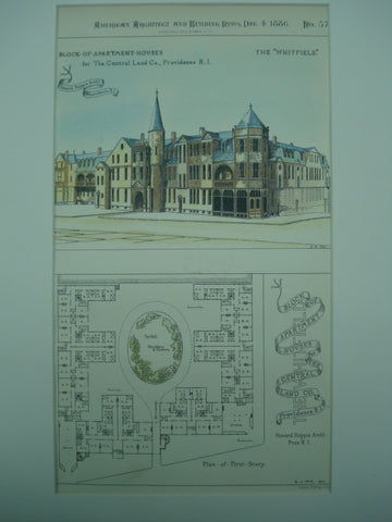 Block of Apartment House for the Central Land Co., Providence, RI, 1886, Howard Hoppin