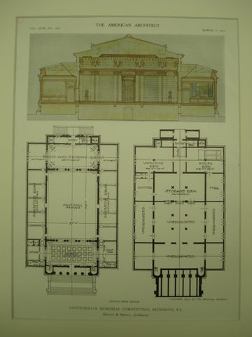 Second Prize Design for the Confederate Memorial Competition , Richmond, VA, 1911, Hewitt & Brown