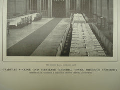 Great Hall, looking east of the Graduate College and Cleveland Memorial Tower at Princeton University, Princeton, NJ, 1913, Cram, Goodhue & Ferguson