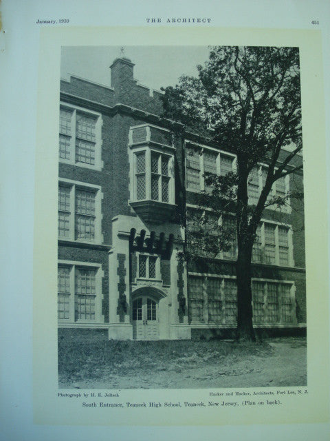 South Entrance of the Teaneck High School, Teaneck, NJ, 1930, Hacker and Hacker