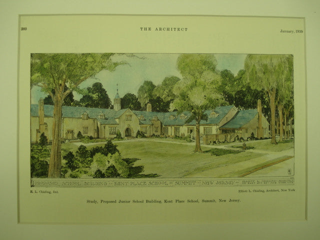 Proposed Junior School Building of the Kent Place School , Summit, NJ, 1930, Elliott L. Chisling