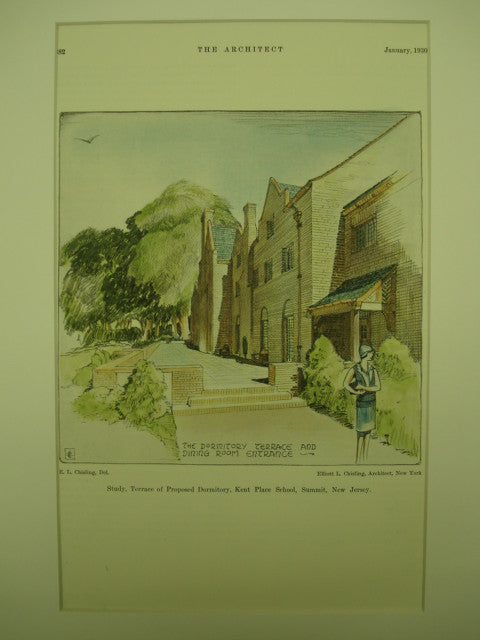 Terrace of the Proposed Dormitory of the Kent Place School , Summit, NJ, 1930, Elliot L. Chisling