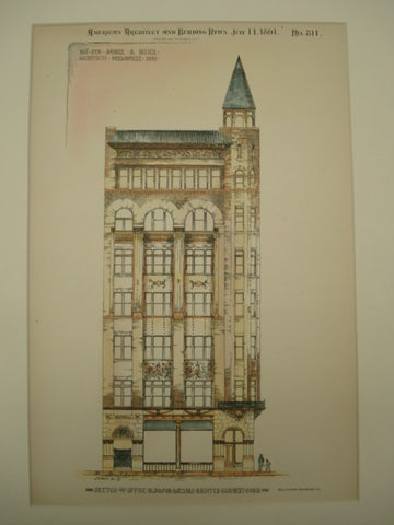 Sketch of the Office Building for Messrs. Richter, Schubert & Dick , Milwaukee, WI, 1891, Van Ryn, Andre & Lesser