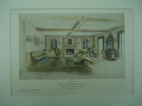 Living Room of the University Club , Milwaukee, WI, 1926, John Russell Pope