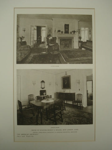 Living Room and Dining Room in the House of Senator Ernest E. Rogers , New London, CT, 1926, James Baum & A. Graham Creighton