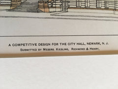 City Hall, Newark, NJ, 1901, Kiesling, Richmond & Henry, Original Hand Colored -