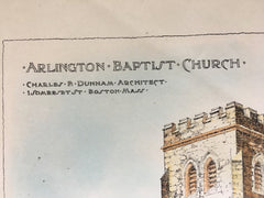 Arlington Baptist Church, MA, 1902, Original Hand Colored