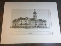 City Hall Design, Newark, NJ, 1901, C L Roos, Original Hand Colored -