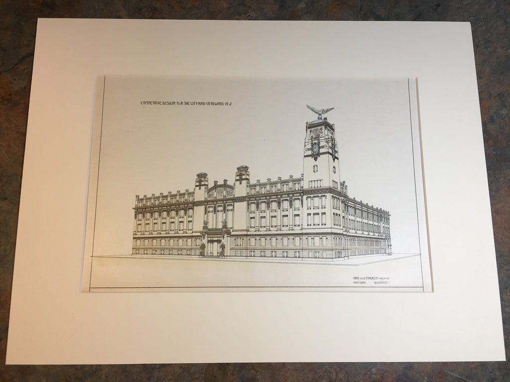 City Hall Design, Newark, NJ, 1901, Vas & Takach, Original Hand Colored