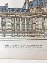 City Hall, Newark, NJ, 1901, Hering, Pike & Wheeler, Original Hand Colored -