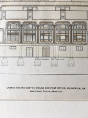 US Custom House & Post Office, Brunswick, GA, 1902, Hand Colored Original -
