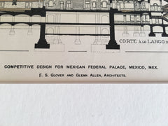 Mexican Federal Palace, Mexico City, Mexico, 1898, Hand Colored Original -