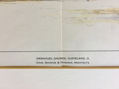 Emmanuel Church, Cleveland OH, 1904, Cram Goodhue Ferguson Original Hand Colored -