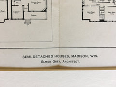 Semi Detached Houses, Madison, WI, 1904, Elmer Gray, Original Hand Colored -