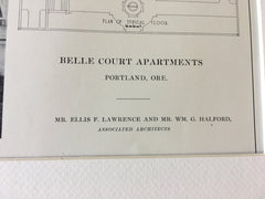 Belle Court Apartments, Portland, OR, 1914, Original Lithograph -
